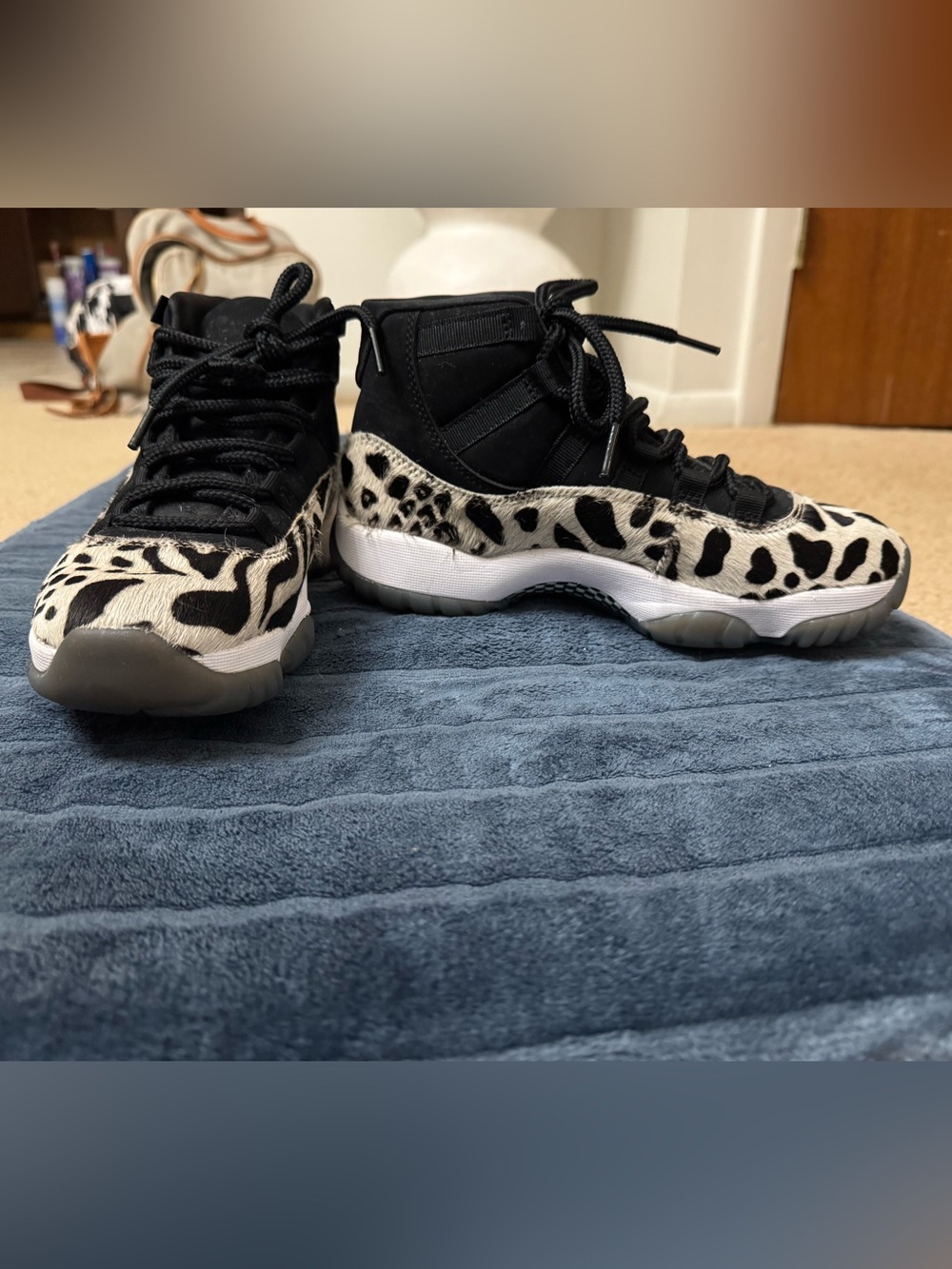 Jordan Women’s Black with White Leopard Print High-Top Sneakers